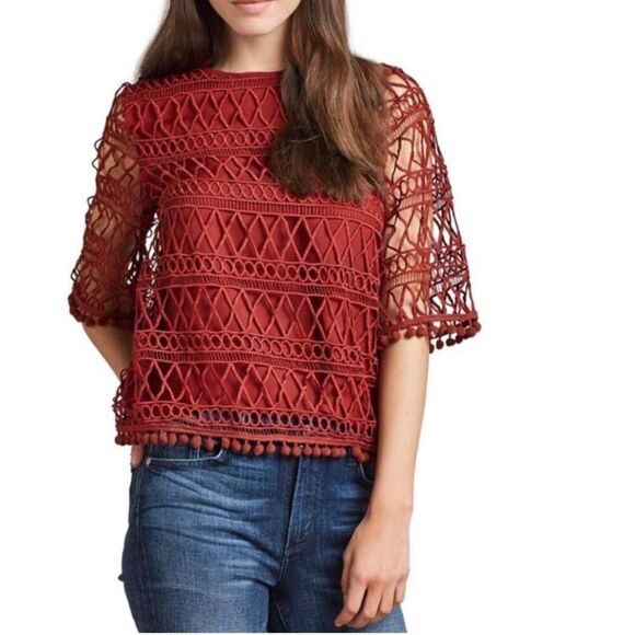 Tularosa Cannes Lace Pom Pom Top in Clay Red size XS - Picture 1 of 7